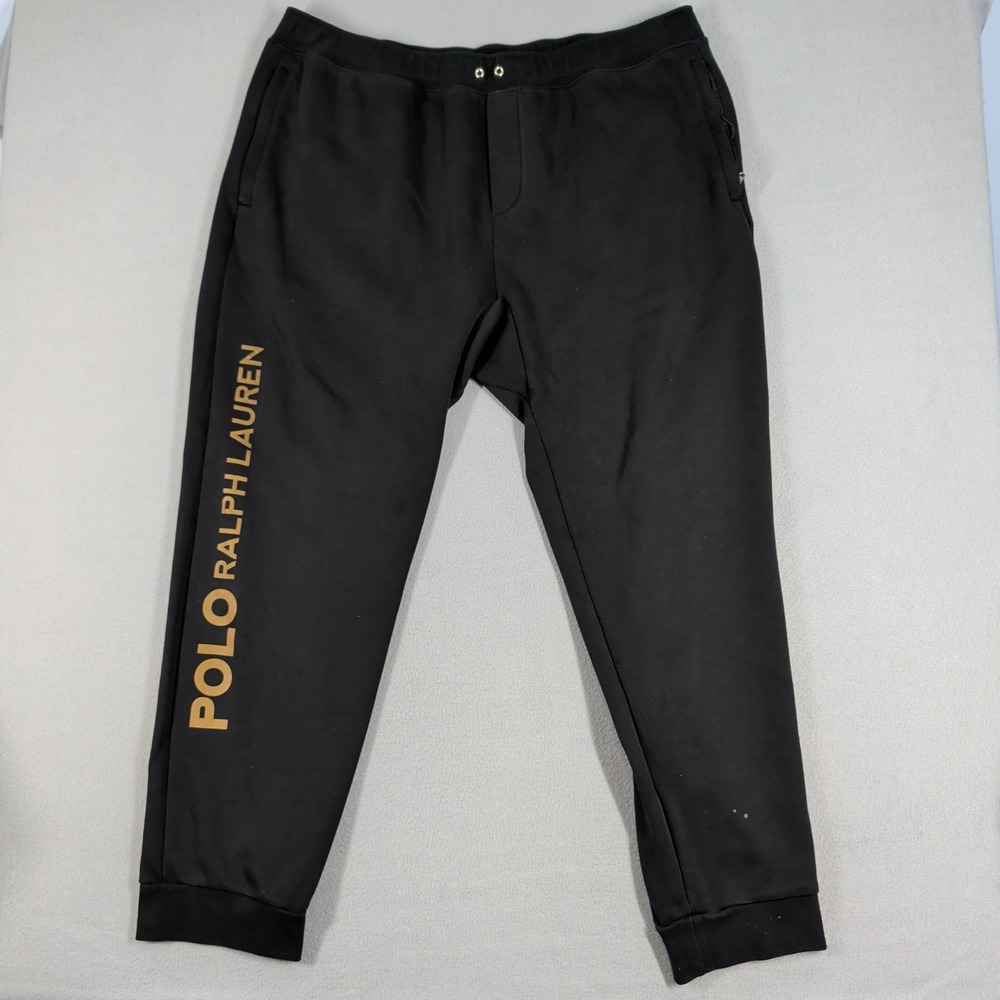 Polo Ralph Lauren Joggers Mens 2XLT Black Gold Spell Out Logo Sweatpants Tall